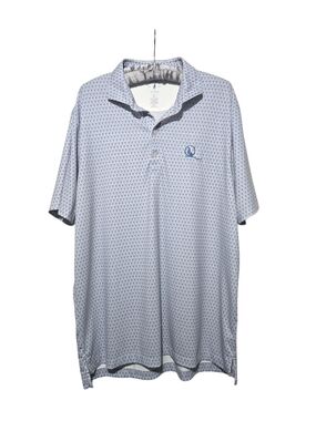 johnnie-O Grey & Light Blue Micro-Pattern Golf Tee AOP Mens Polo UPF 50 Large